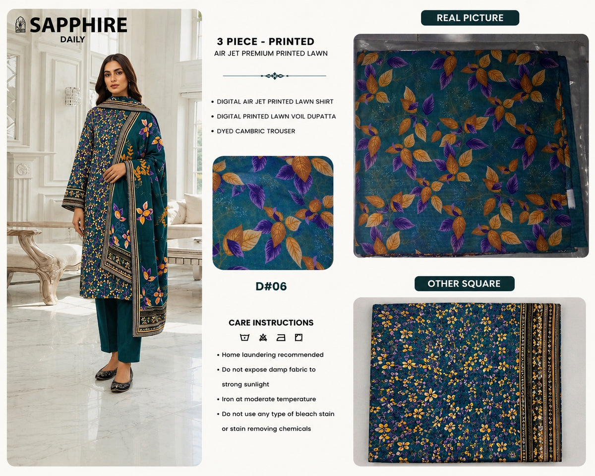 SAPPHIRE - 3 Pcs Printed Lawn Suit | Designed For Fashion Styling