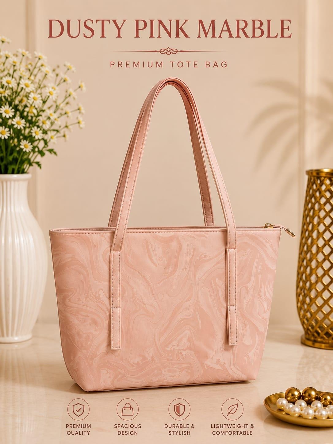 Luxury Marble Design Ladies Tote Bag – Elegant Office & Everyday Shoulder Purse