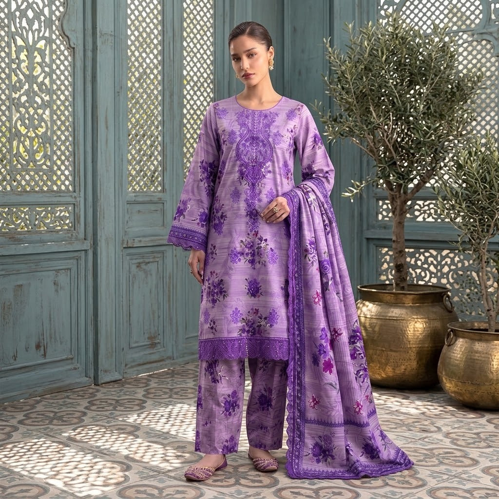 So Kamal 3-piece Embroidered Digital Printed Khaddar 3 pc Suit