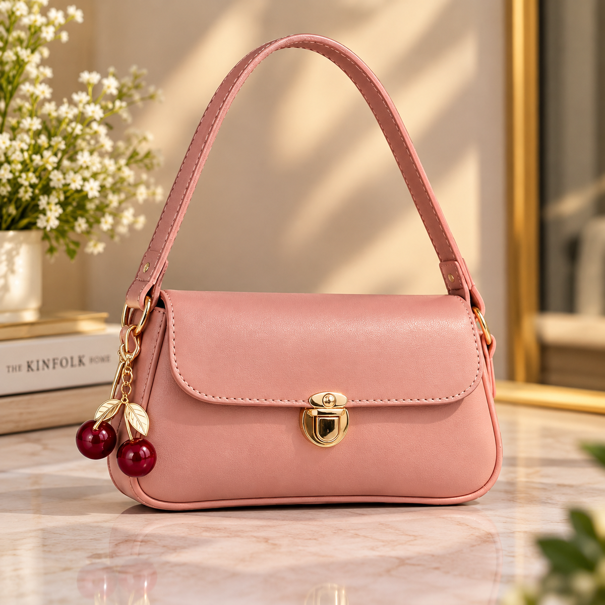 Elegant Ladies Handbag with Cherry Charm|| Shoulder Bag
