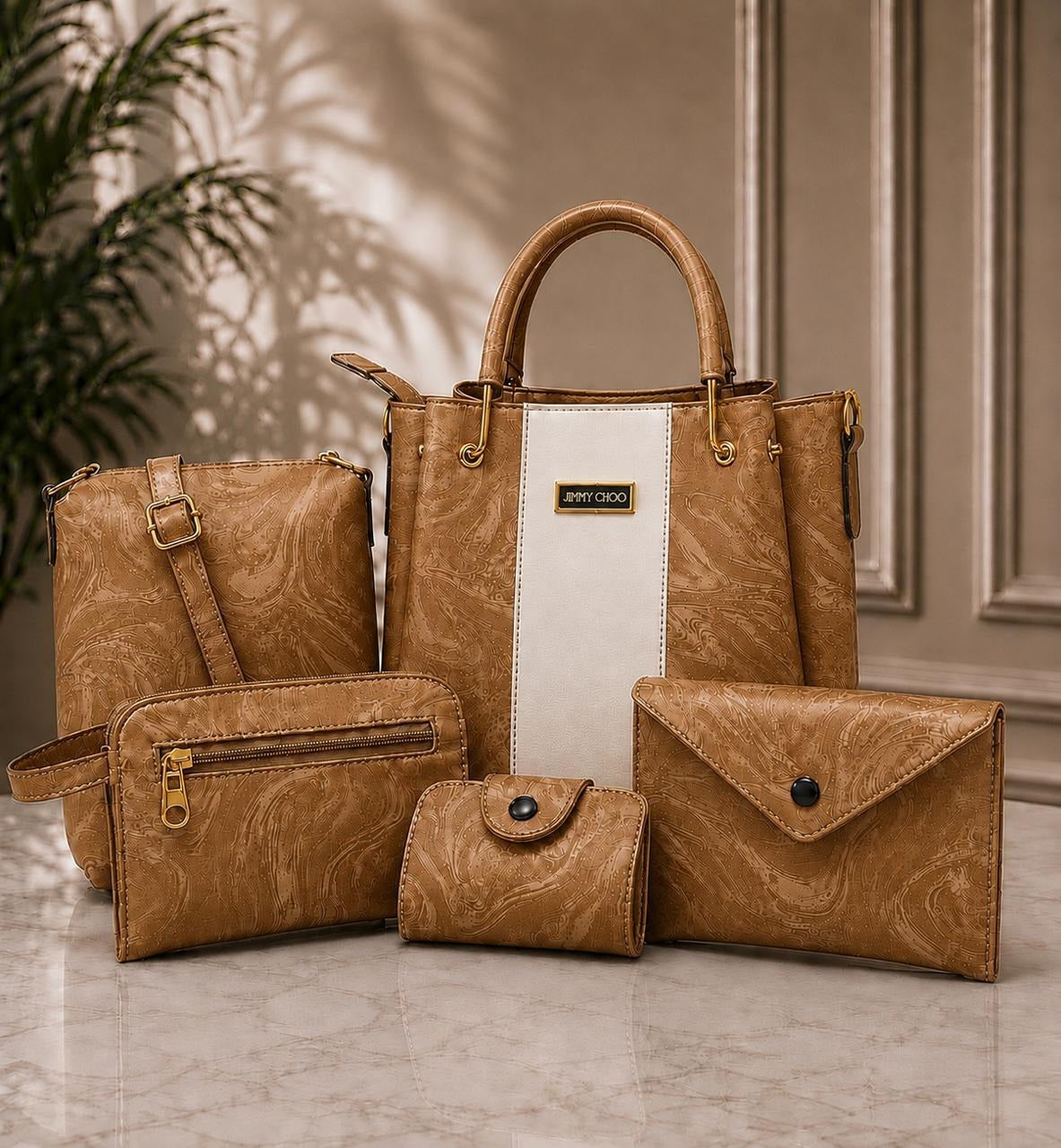 Premium 5-Piece Elegant Tote, Shoulder & Crossbody Handbag Set