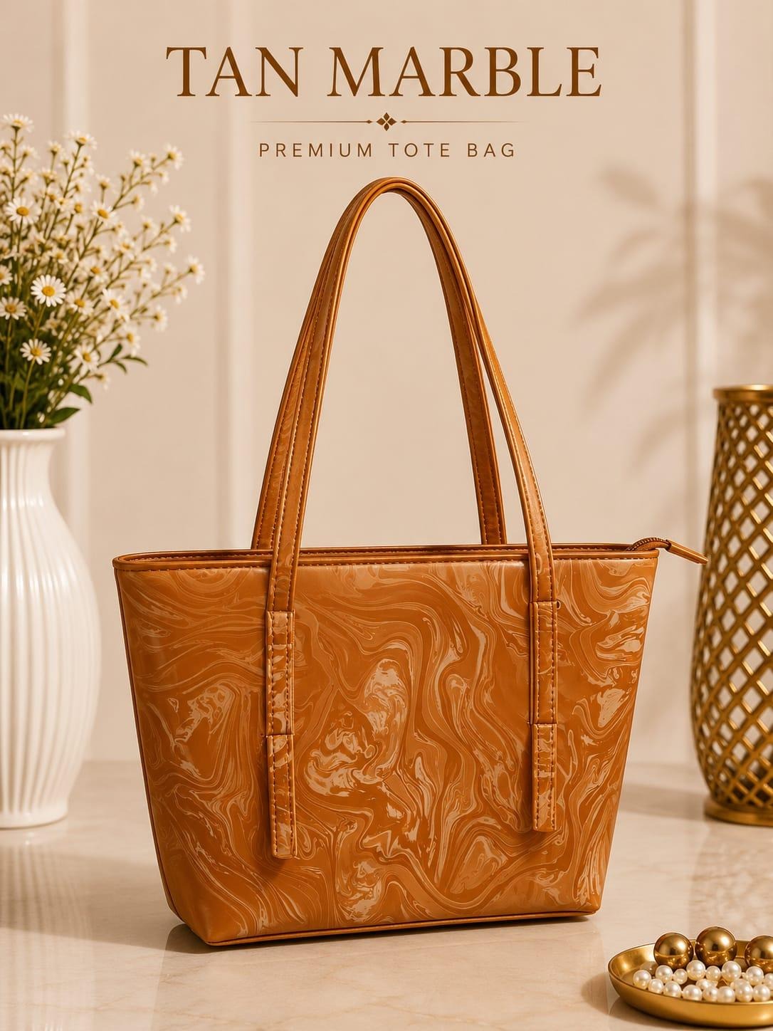 Luxury Marble Design Ladies Tote Bag – Elegant Office & Everyday Shoulder Purse
