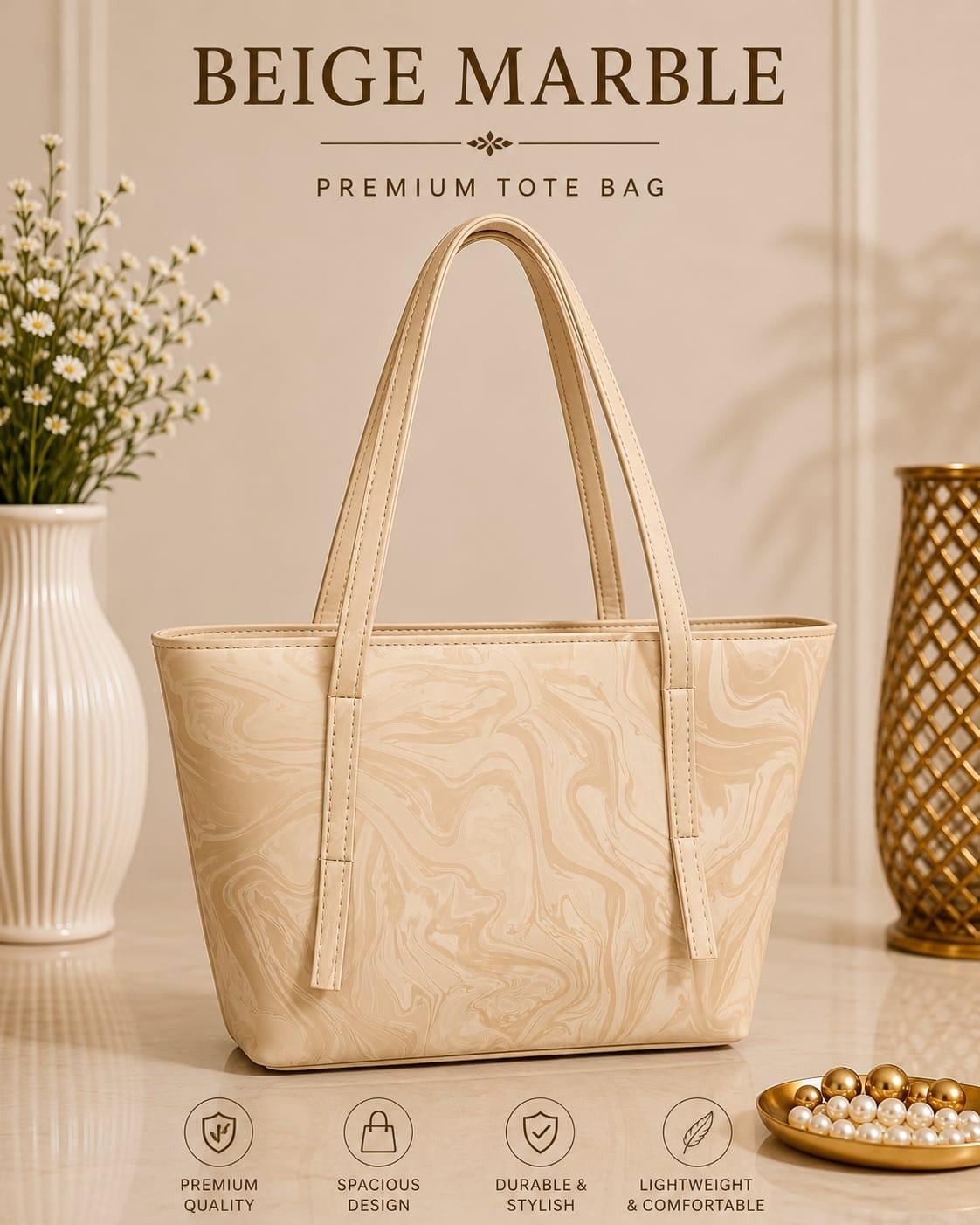 Luxury Marble Design Ladies Tote Bag – Elegant Office & Everyday Shoulder Purse