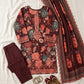 BAROQUE Dark Maroon Floral Embroidered Digital Printed Khaddar 3-Piece Suit with Matching Dupatta & Trouser