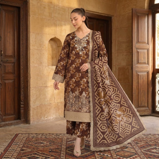 BAROQUE Embroidered Digital Printed Khaddar 3-Piece Suit