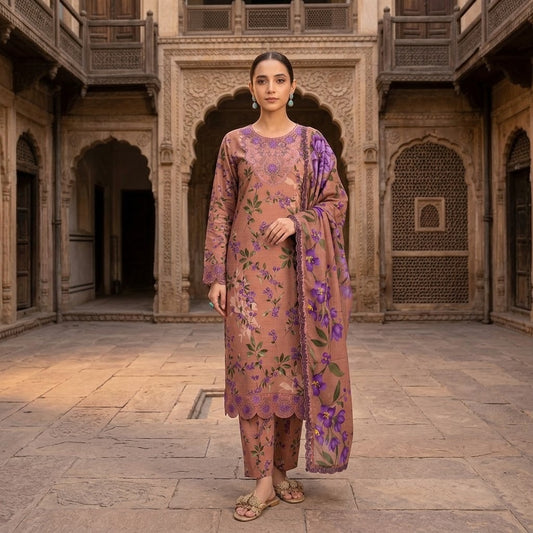 IZNIK Embroidered Digital Printed Khaddar 3-Piece Suit