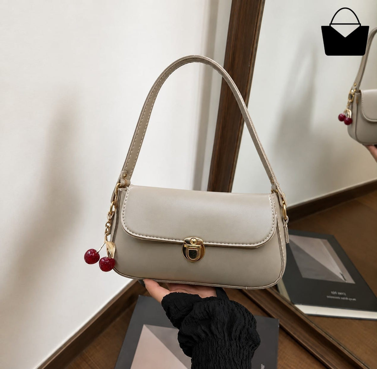 Elegant Ladies Handbag with Cherry Charm|| Shoulder Bag