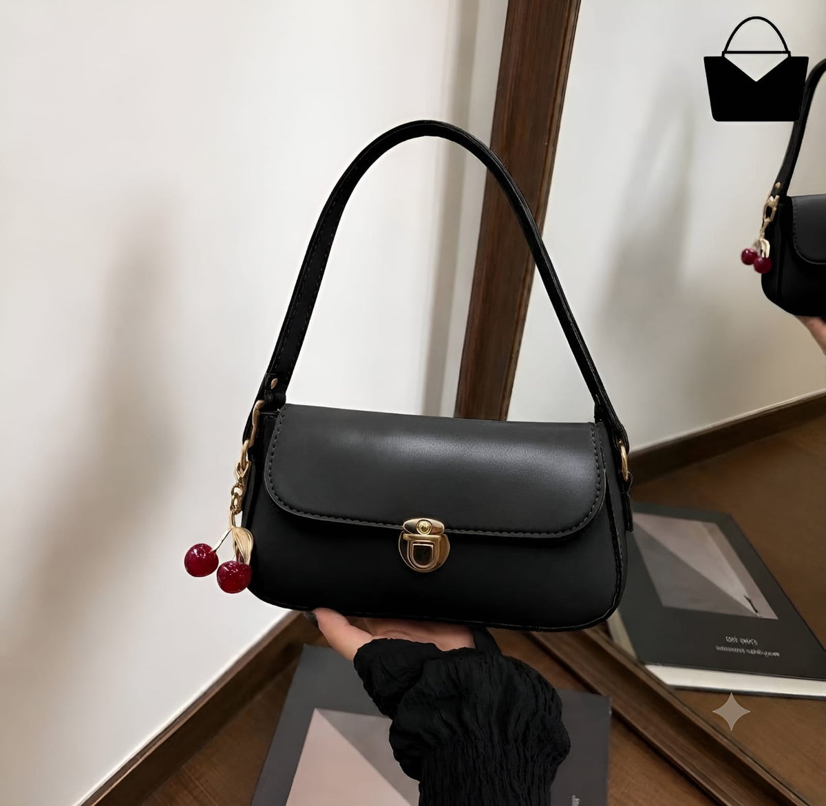 Elegant Ladies Handbag with Cherry Charm|| Shoulder Bag