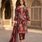 BAROQUE Dark Maroon Floral Embroidered Digital Printed Khaddar 3-Piece Suit with Matching Dupatta & Trouser