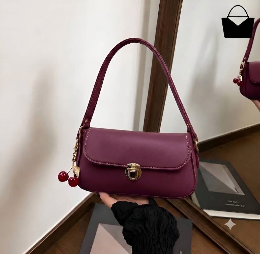 Elegant Ladies Handbag with Cherry Charm|| Shoulder Bag