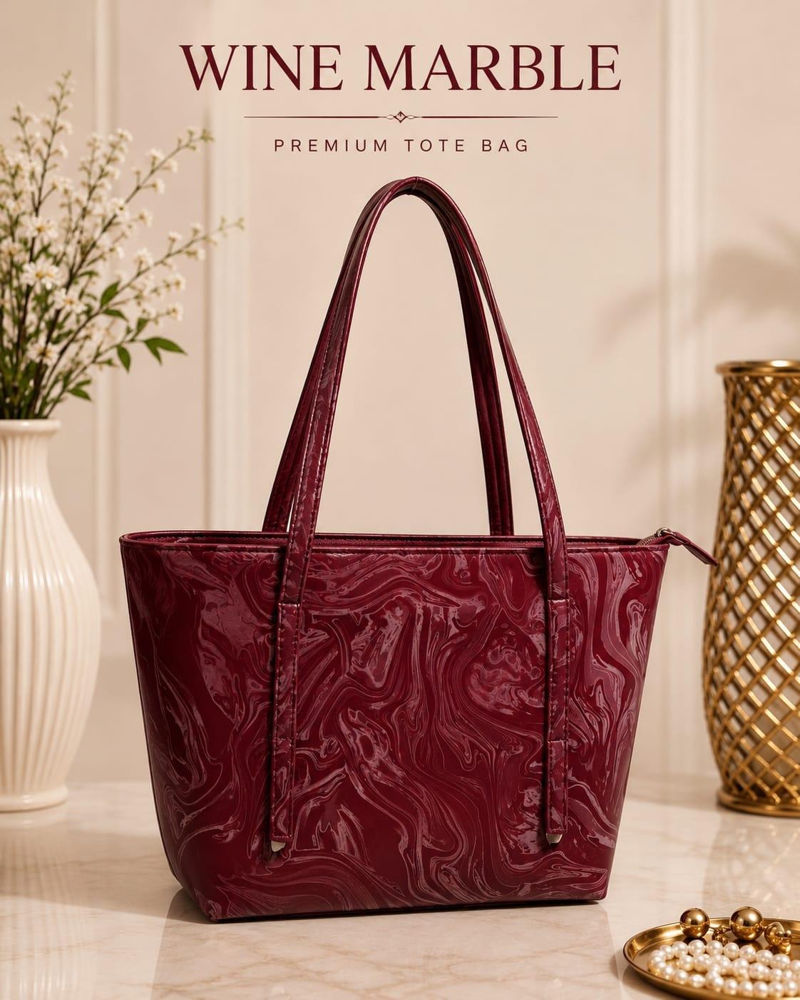 Luxury Marble Design Ladies Tote Bag – Elegant Office & Everyday Shoulder Purse