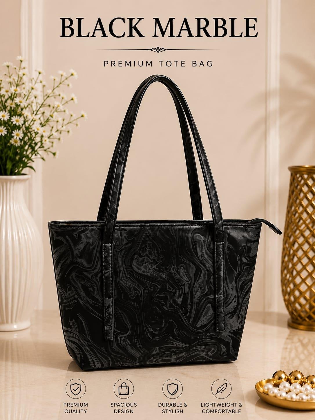Luxury Marble Design Ladies Tote Bag – Elegant Office & Everyday Shoulder Purse