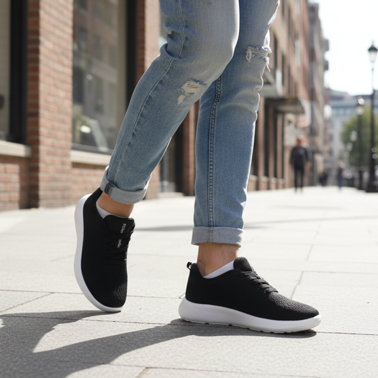Men’s Lightweight Breathable Mesh Sneakers – Black, Size 37